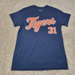 CSA Detroit Tigers 31 Riley Greene Baseball T-Shirt Navy Blue Orange Size Small